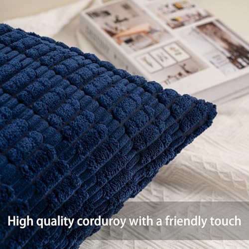 Aegero Pack of 2 Corduroy Decorative Throw Pillow Covers 12x20 Inch, Blue - Image 2
