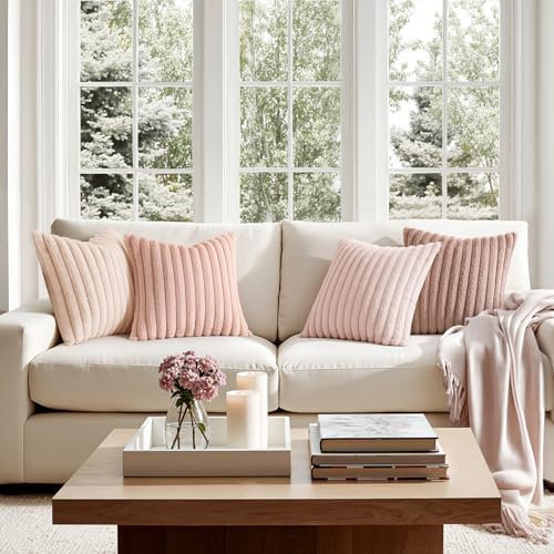 MIULEE Faux Fur Plush Decorative Throw Pillow Covers 20x20, Pink - Image 3