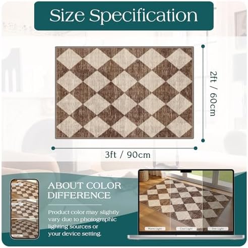 Front Door Rug - 2x3 Brown Beige Checkered Diamond Entry Rug - Image 2