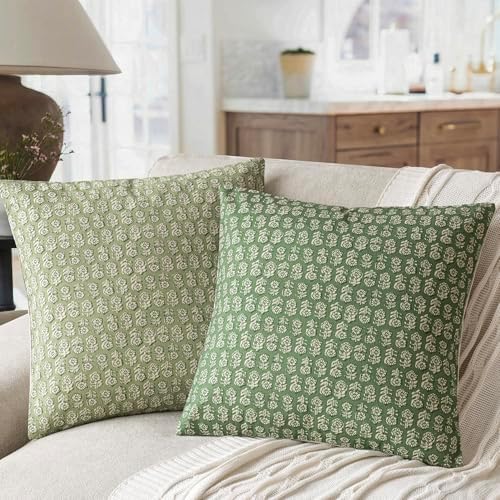 Foindtower Decorative Floral Print Throw Pillow Covers 20×20 Forest Green - Image 4