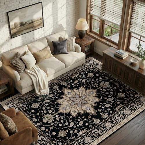 RELEANY Washable Area Rug, 5'x7', Black/Neutral - Image 4