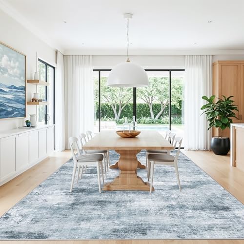 10x14 Area Rug Living Room – Washable Large Neutral Modern Abstract Soft Low Pile Non-Slip Thin Carpet for Bedroom, Dining Room, Home Office (Misty Blue Gray) - Image 4