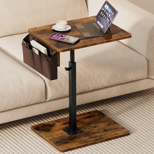 Vagusicc Sofa Armrest Tray Table for Couch, 360° Swivel Height Adjustable TV Tray Table for Small Spaces, Snack Side Table for Couch, Bed, Chair, C Shaped End Side Table for Eating, Reading, Laptop by Vagusicc