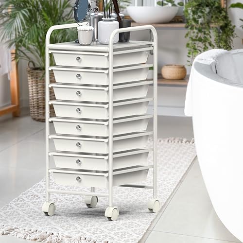 Simple Houseware 8 Drawers Rolling Utility Cart Art Craft Storage, White - Image 4