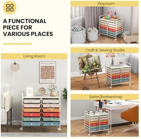 Giantex 12 Drawers Rolling Cart, Mobile Storage Drawer Cart, Classroom Organizer Cart for Office School Supplies Tools Scrapbook Paper Craft Small Printer, Utility Cart on Wheels, Macaron - Image 5