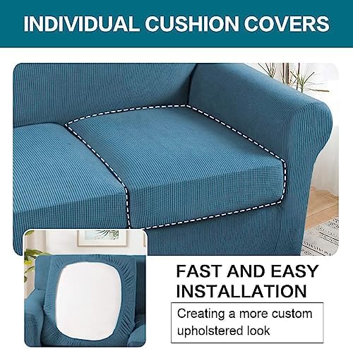 Turquoize 4 Piece Sofa Covers For 3 Cushion Couch Sofa Slipcover Soft Couch Cover For Dogs-Washable Sofa Furniture Covers With 3 Individual Cushion Covers, Jacquard Fabric (3 Cushion Sofa, Dusty Blue) - Image 5