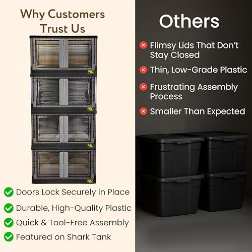 Quik Box - 19 Gallon 3 Pack Stackable Storage Bins with Doors, Collapsible Organizer Foldable Container, for Bedroom Living Room Neat, Tidy Dorms and Organized Homes, Boxes - Image 5