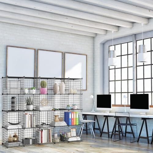Wire Storage Cubes, Metal Storage Shelves Bookshelf, Stackable Modular Closet Organizer for Bedroom Living Room, Office, Black (20-Cube, Iron) - Image 6