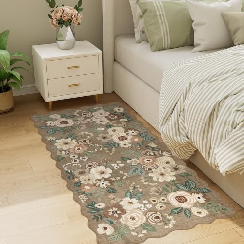 DUKINO 2x4 Rug for Entryway, Floral Washable Kitchen Rugs, Light Taupe - Image 3