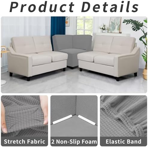 Easy-Going Stretch Soft Sectional Corner Sofa Couch Slipcover Light Gray - Image 4