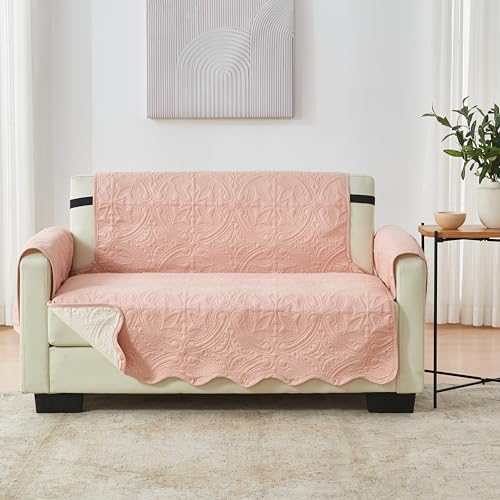Great Bay Home Reversible Loveseat Cover - Washable Slipcover Furniture Protector with Elastic Straps - Perfect for Kids & Pets - Quilted & Stitched Detail (Dusty Rose/Taupe) by GreatBayHome