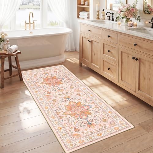 RELEANY Washable Area Rug, Runner 2'6"x5', Pink/Light Pink/Colorful by RELEANY