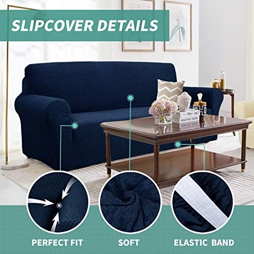 YEMYHOM Couch Cover Latest Jacquard Design High Stretch Sofa Chair Covers for Living Room, Pet Dog Cat Proof Armchair Slipcover Non Slip Magic Elastic Furniture Protector (Small, Navy) - Image 3