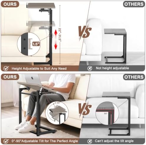 Upgrade Tv Tray Table, 8-Level Adjustable Height Couch Side Table, 90° Tilt Angle Foldable C-Shaped End Table with Phone & Tablet Slot Sofa Computer Desk for Sofa,Bed,Chair,Living Room (Lvory Gray） - Image 6