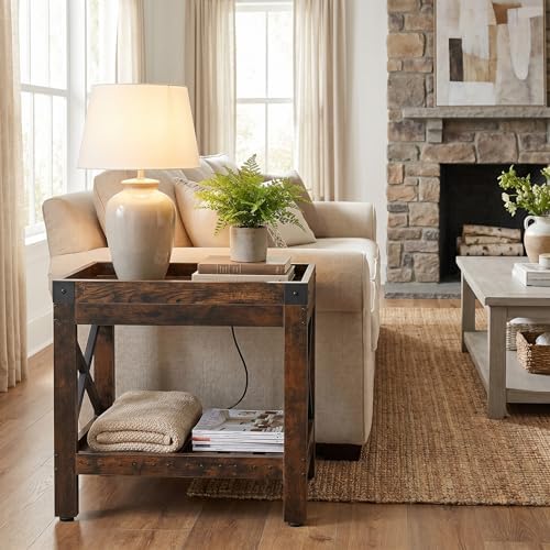 Narrow End Table, Rustic Brown, Industrial Style - Image 6