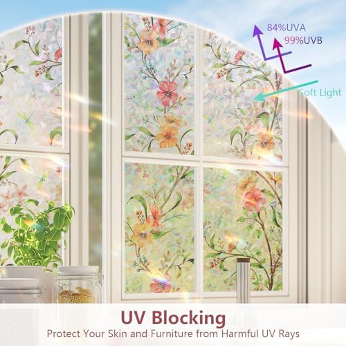 NINETREX Window Privacy Film, Rainbow Stained Glass Floral, 29.5"x157.4" - Image 2