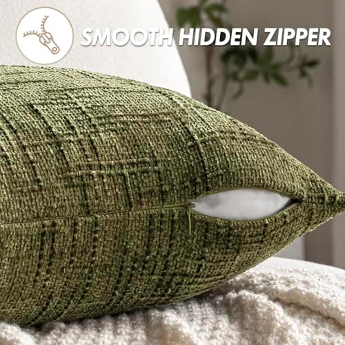 MIULEE Chenille Textured Throw Pillow Covers Olive Green 20x20 Set of 2 - Image 6