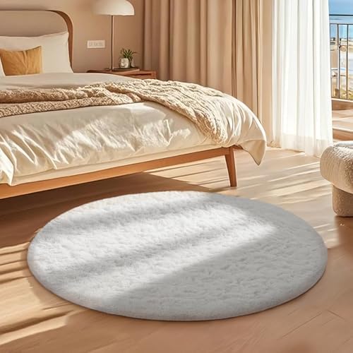 Ophanie Round Rug 4Ft White Circle Area Rug, Aesthetic Room Decor, Fluffy Fuzzy Bedroom Carpet, Plush Soft Shaggy Living Room Rugs for Kids Home, Nursery with 99 pcs Pile fibers - Image 5