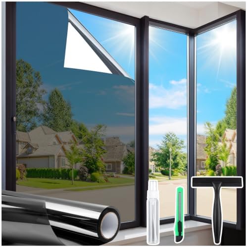 Homein Window Tint for Home with Tools, One Way Window Film, Black Silver by Homein