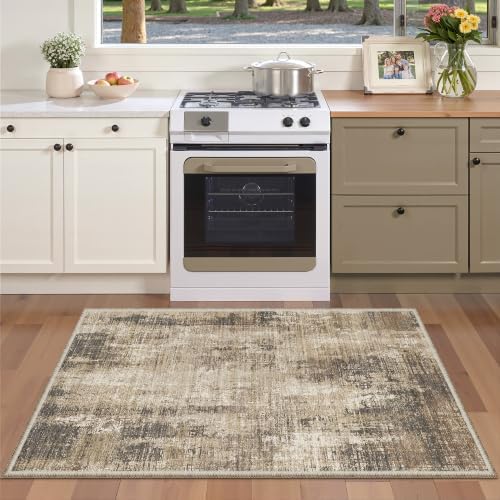 Valenrug 3x5 Rug Non Slip, Abstract Washable Entryway Rug for Bedroom Taupe - Image 4