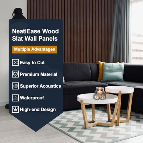NeatiEase Wood Panels for Wall, 4-Piece 94.5" x 11" Soundproof Wood Slat Wall Panel for Interior Wall Decor Noise Cancelling, Acoustic Wall Panels, Sound Absorbing Panel (Rustic Walnut) - Image 5