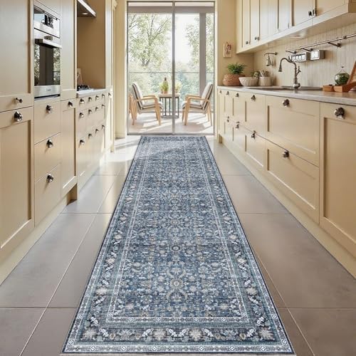 OPPODREAM Vintage Blue Area Rugs 3x10, Washable Rug for Living Room by OPPODREAM