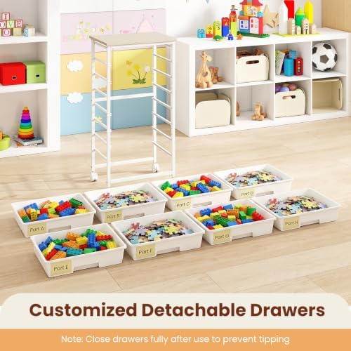 Giantex 8 Drawers Rolling Cart with Wheels, Wood Top, Sturdy Frame - Image 6