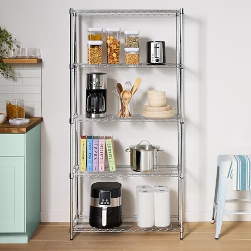 Amazon Basics 5-Shelf Adjustable Heavy Duty Steel Wire Rack, Space Saving Storage Shelving Organizer for Kitchen, Garage, No-Tool Assembly, 350 lbs Weight Capacity, 36" x 14" x 72", Chrome - Image 5