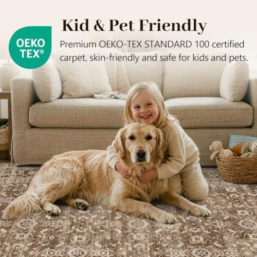4x6 Ft Area Rugs for Living Room, Soft Non-Slip Machine Washable Rug, Vintage Stain Resistant Carpets for Bedroom Nursery Dining Room Home Decor (Brown) - Image 6