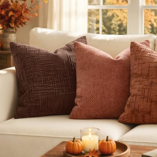 MIULEE Chenille Textured Throw Pillow Covers Terracotta 20x20 Set of 2 - Image 2