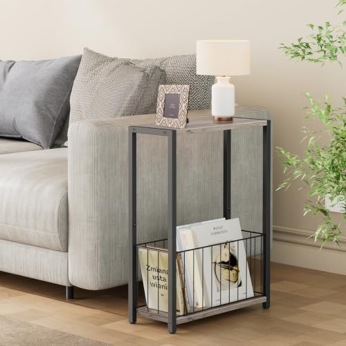 Homleke Narrow Side Table with Magazine Holder, Skinny End Table - Image 2