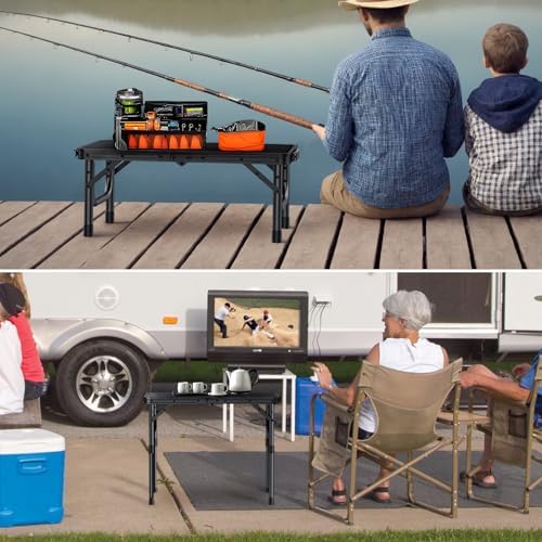 VINTEAM Camping Folding Table with Adjustable Height, Lightweight Portable Outdoor Picnic Table, BBQ Grill Side Table, Durable Aluminum Frame, MDF Desktop for Camping, Fishing, RV, Beach (Black) - Image 4