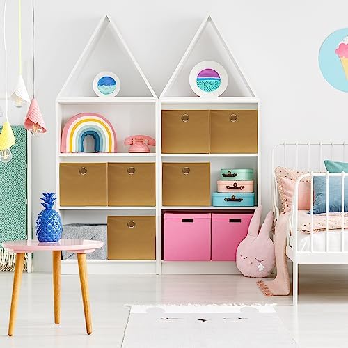 Simple Houseware 11-Inch Foldable Cube Storage Bins with Handles, Tan - Image 3