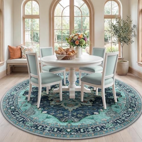RELEANY Washable Area Rug, Round 7ft, Teal by RELEANY