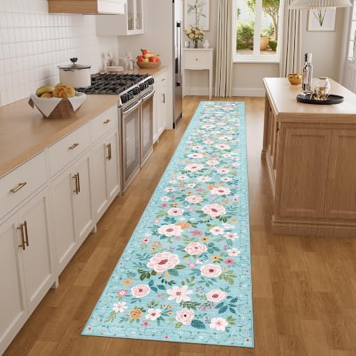 DUKINO 2x14 Runner Rug, Washable Long Kitchen Runner Rug Non Slip, Teal - Image 5