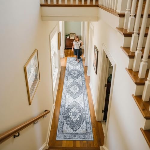 RELEANY Washable Area Rug, Runner 2'x10', Grey/White/Beige - Image 2
