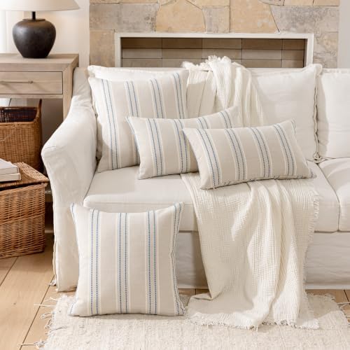 Hckot Stripe Throw Pillow Covers 26x26 Large Square Lake Blue Pillow Cover - Image 5