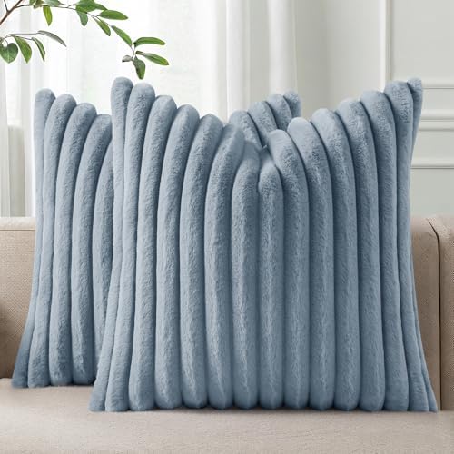 Pallene Faux Fur Decorative Throw Pillow Covers 26x26 Set of 2, Blue Grey by PALLENE