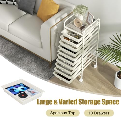 MEDIMALL 10 Drawers Rolling Storage Cart, Multipurpose Craft Storage Cart with Wheels, Mobile Tools Scrapbook Paper Organizer Cart for Office School Home Use - Image 4