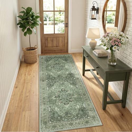 RELEANY Washable Area Rug, Runner 3'x6', Green/Dark Green/Gray - Image 3