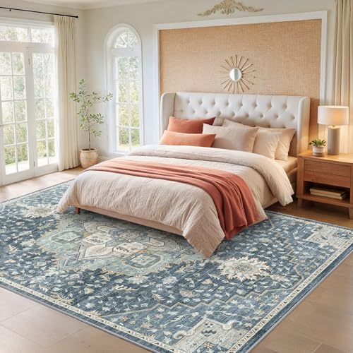 AMADA HOMEFURNISHING 10x14 Washable Area Rug, Low-Profile Large Area Rug with Non-Slip Backing & Durable Edge Binding, Vintage Large Rugs for Living Room, Bedroom & Dining Room - Image 3