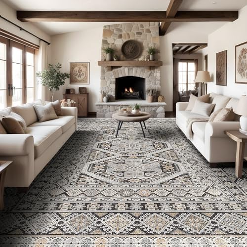 Large Area Rug 10x14 Non-slip: Washable Rug for Living Room Floor Black by Ksrau