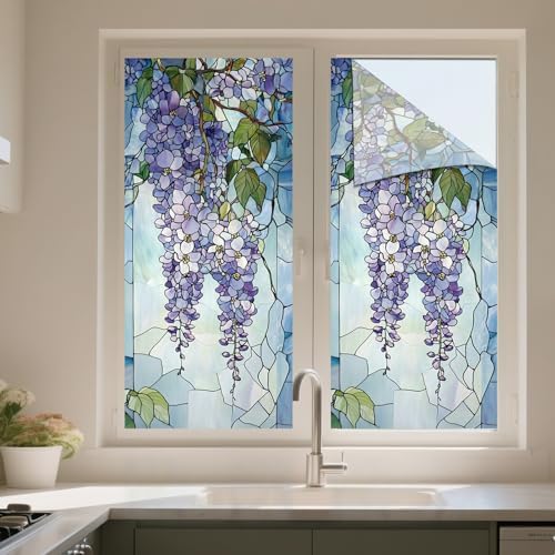IVN Stained Glass Window Film Wisteria Privacy Window Film Decorative by IVN