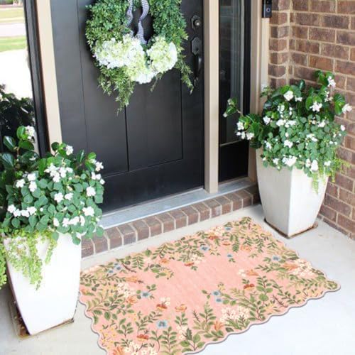Front Door Mat Indoor Outside Entrance - 2x3 Ft Pink Floral Rug - Image 4