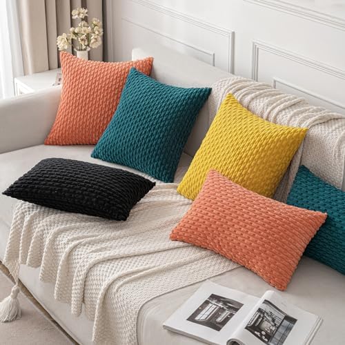 MIULEE Decorative Throw Pillow Covers 18x18 Yellow Textured Corduroy - Image 5