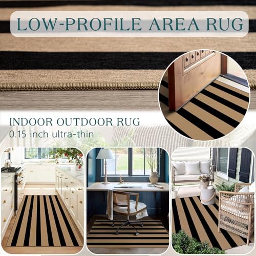 Black Tan Striped Entry Rug - 3x5 Non-Slip Indoor Outdoor Rugs - Image 4