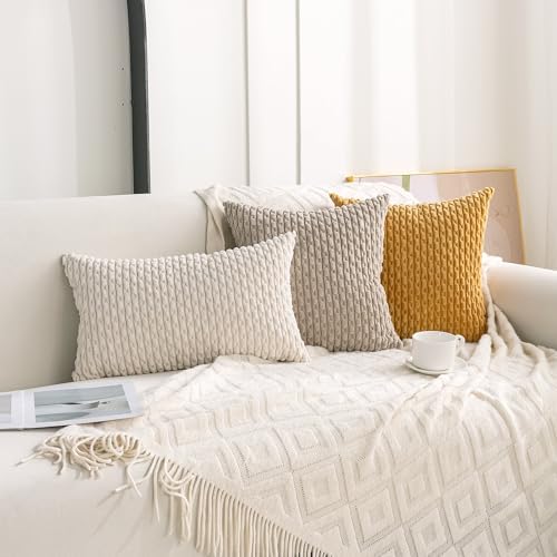Set of 4 Neutral Decorative Throw Pillow Covers 18x18 Inch Corduroy Pillow Covers for Bed Couch Sofa Living Room Soft Square Cushion Cases (Pack of 2) - Image 3
