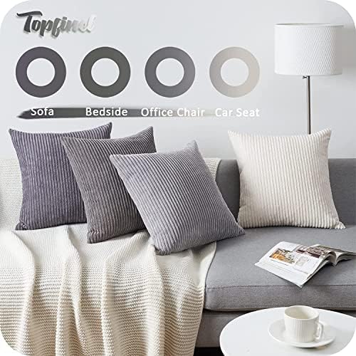 Topfinel Euro Shams Decorative Throw Pillows Covers for Bedroom,Large Cream Grey Fluffy Corduroy Western Home Decor Cushion Cases,Soft Neutral Gray Shams Set of 4 26x26 Inch - Image 4