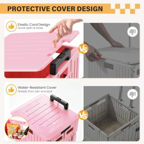 SUNALLY Folding Utility Cart Rolling Crate Handcart Shopping Trolley, Pink - Image 3