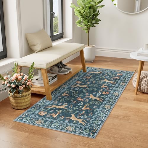DUKINO 2x4 Rug for Entryway, Animal Washable Runner Rug for Kitchen, Blue - Image 3
